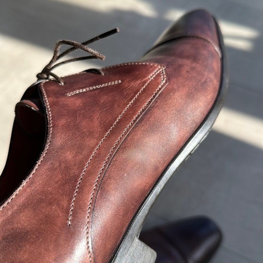 Santoni Brown Leather Oxfords Men’s Dress Shoes - 8.5 - Picture 8 of 8